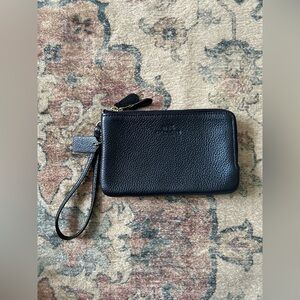 Coach Double Corner Zip Wristlet Blue Refined Pebbled Leather Wallet